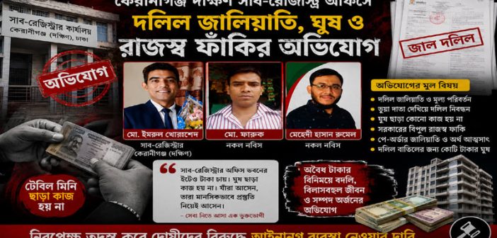 কেরানীগঞ্জ দক্ষিণ সাব-রেজিস্ট্রার মো. ইমরুল খোরশেদের বিরুদ্ধে অনিয়মের পাহাড়!
